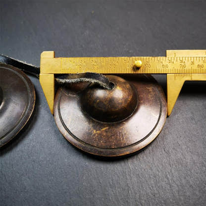 Special Brass Tingsha Set - 2.6" - Tibetan Buddhist art, size reference
