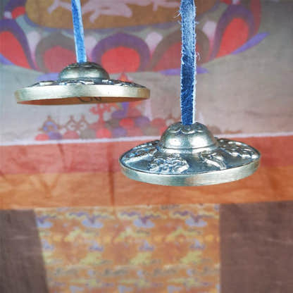 Brass Tingsha Set - Astamangal - 2.6" - Tibetan Buddhist art, view 9