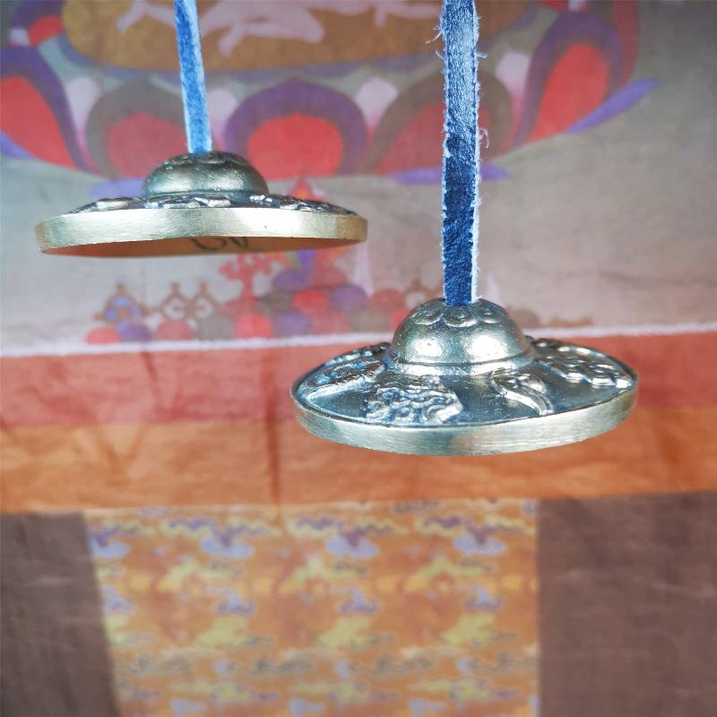 Brass Tingsha Set - Astamangal - 2.6" - Tibetan Buddhist art, view 9