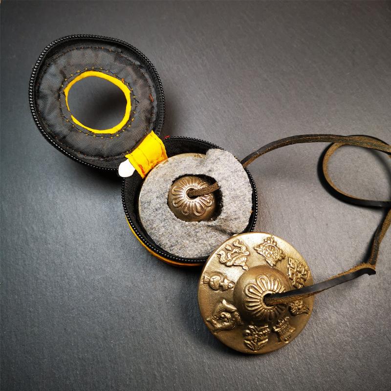 Brass Tingsha Set - Astamangal - 2.6" - Tibetan Buddhist art, view 7