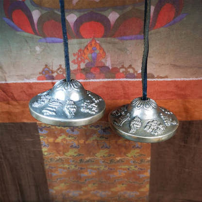 Brass Tingsha Set - Astamangal - 2.6" - Tibetan Buddhist art, view 9