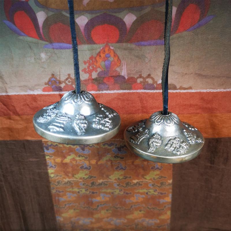 Brass Tingsha Set - Astamangal - 2.6" - Tibetan Buddhist art, view 9