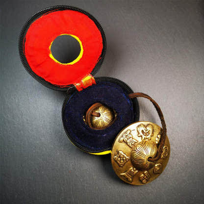 Brass Tingsha Set - Astamangal - 2.9" - Tibetan Buddhist art, view 7