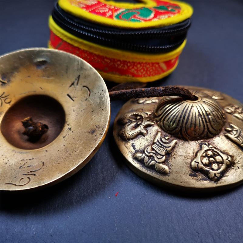 Brass Tingsha Set - Astamangal - 2.9" - Tibetan Buddhist art, view 9