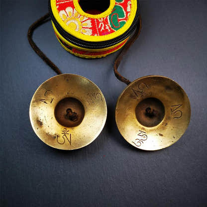 Brass Tingsha Set - Astamangal - 2.9" - Tibetan Buddhist art, view 10