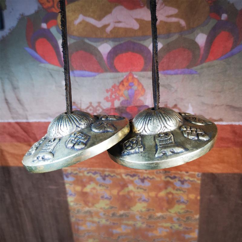 Brass Tingsha Set - Astamangal - 2.9" - Tibetan Buddhist art, view 11
