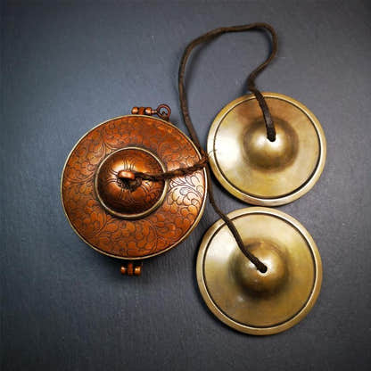 Bronze Tingsha Set - Plain - 3.27" - Tibetan Buddhist art, front view