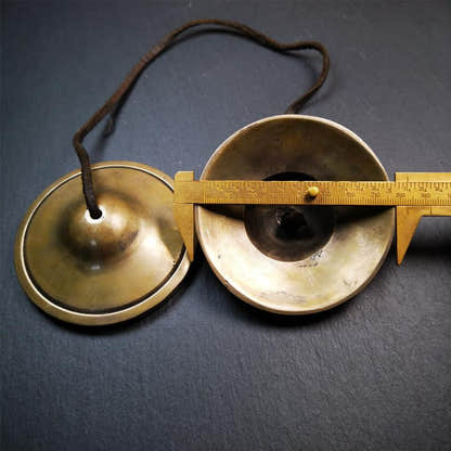 Bronze Tingsha Set - Plain - 3.27" - Tibetan Buddhist art, size reference