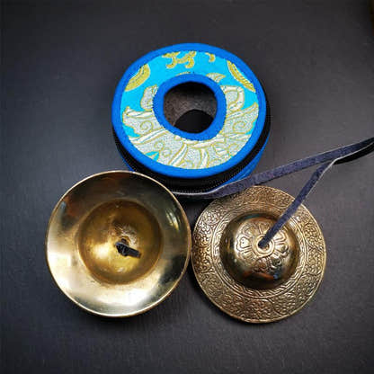 Bronze Tingsha Set - Cloud Pattern - 3.5" - Tibetan Buddhist art, view 4