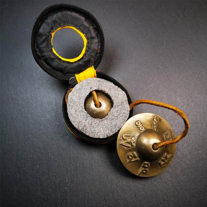 Brass Tingsha Set - OM Mantra - 2.6" - Tibetan Buddhist art, view 6