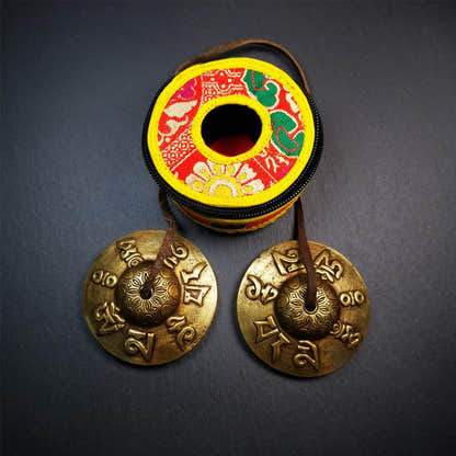Brass Tingsha Set - OM Mantra - 2.9" - Tibetan Buddhist art, view 8