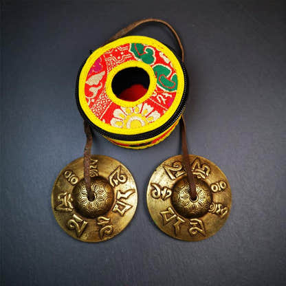 Brass Tingsha Set - OM Mantra - 2.9" - Tibetan Buddhist art, view 6