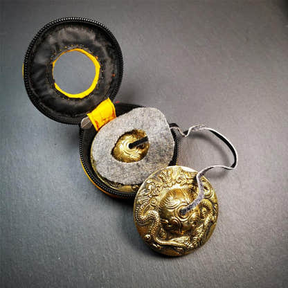 Brass Tingsha Set - Dragon - 2.6" - Tibetan Buddhist art, view 5