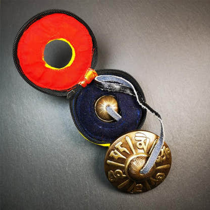 Bronze Tingsha Set - OM Mantra - 3.15" - Tibetan Buddhist art, view 12