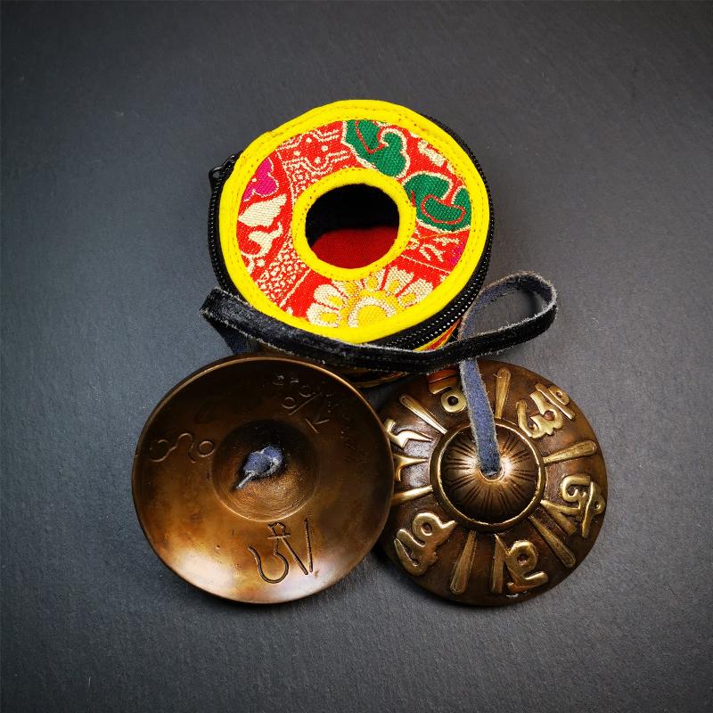 Bronze Tingsha Set - OM Mantra - 3.15" - Tibetan Buddhist art, view 6