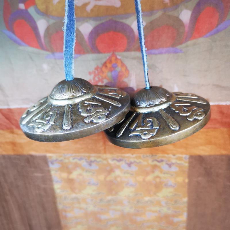 Bronze Tingsha Set - OM Mantra - 3.15" - Tibetan Buddhist art, view 13