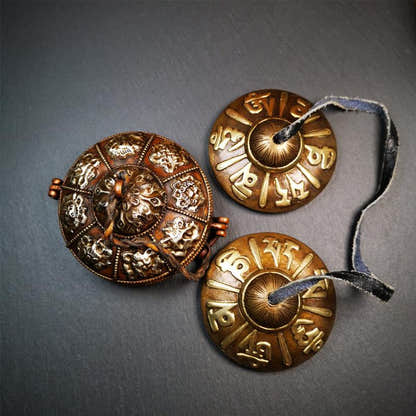 Bronze Tingsha Set - OM Mantra - 3.15" - Tibetan Buddhist art, view 9
