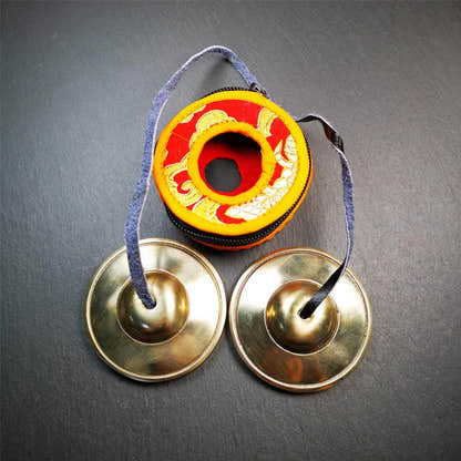 Bronze Tingsha Set - Plain - 2.75" - Tibetan Buddhist art, front view