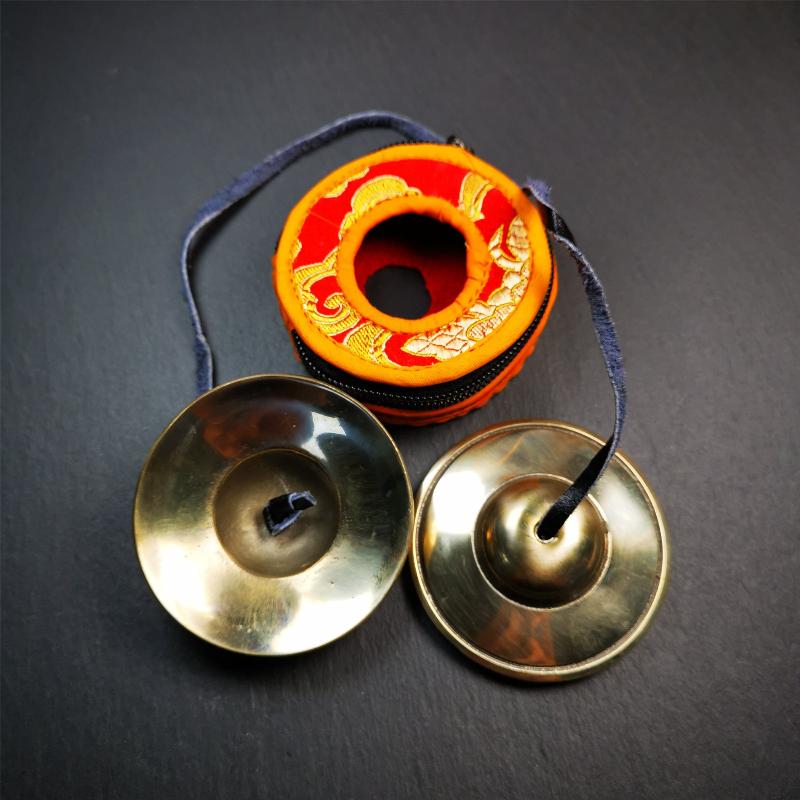 Bronze Tingsha Set - Plain - 2.75" - Tibetan Buddhist art, detailed view