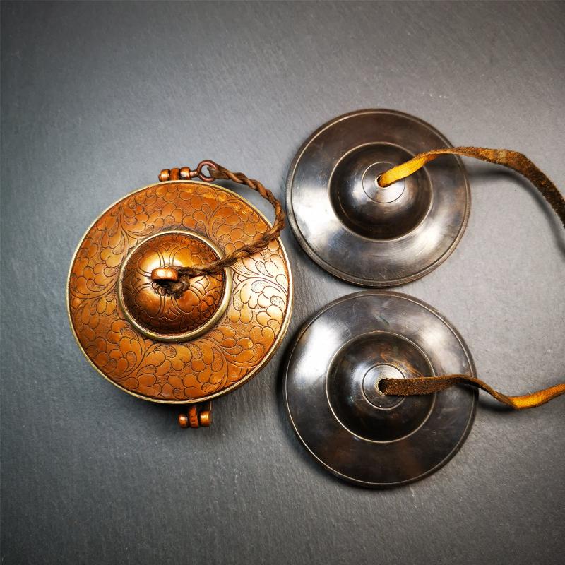 Black Tingsha Set - Plain - 3.35" - Tibetan Buddhist art, front view