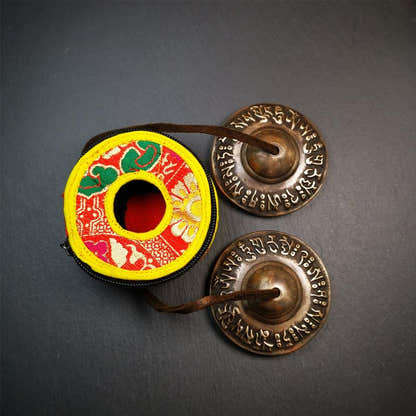 Bronze Tingsha Set - OM Mantra - 2.9" - Tibetan Buddhist art, view 7