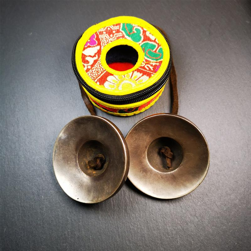 Bronze Tingsha Set - OM Mantra - 2.9" - Tibetan Buddhist art, view 6
