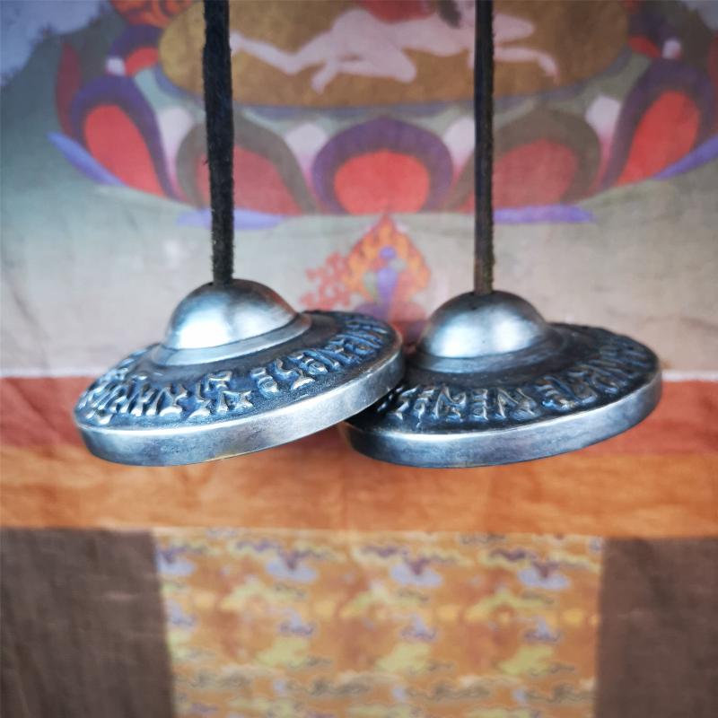 Bronze Tingsha Set - OM Mantra - 2.9" - Tibetan Buddhist art, view 11