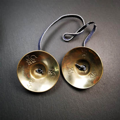 Bronze Tingsha Set - Om Mantra - 2.7" - Tibetan Buddhist art, view 8