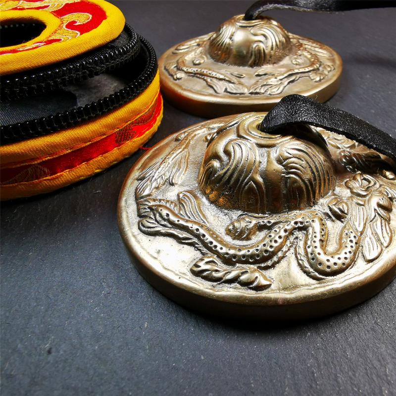 Bronze Tingsha Set - Dragon - 2.7" - Tibetan Buddhist art, view 6
