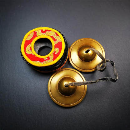Brass Tingsha Set - 2.6" - Tibetan Buddhist art, front view