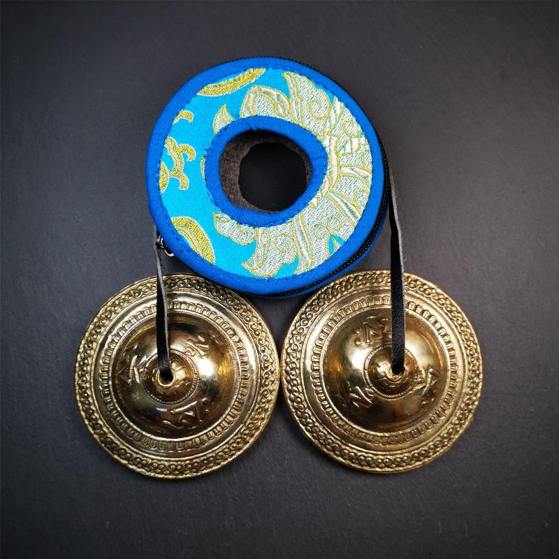 Bronze Tingsha Set - OM Mantra - 3.55" - Tibetan Buddhist art, view 5