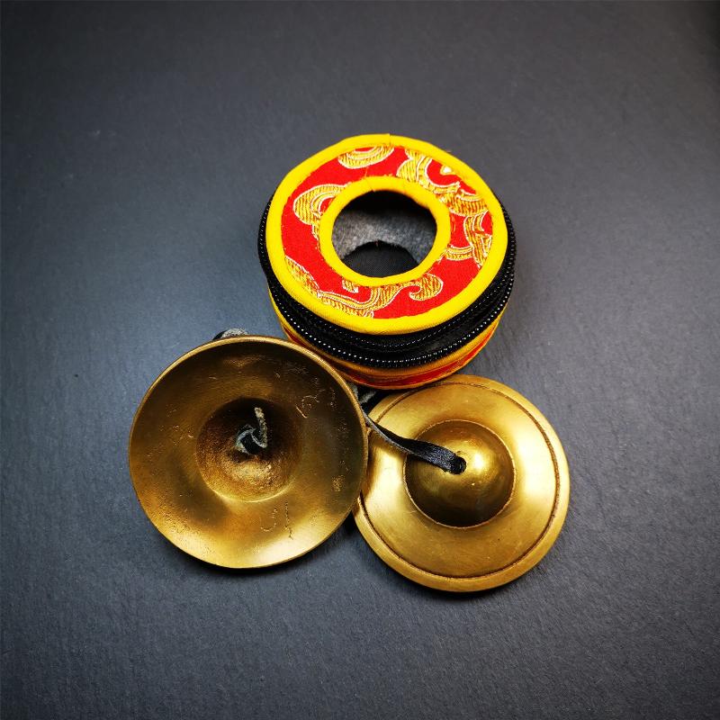 Brass Tingsha Set - 2.6" - Tibetan Buddhist art, detailed view