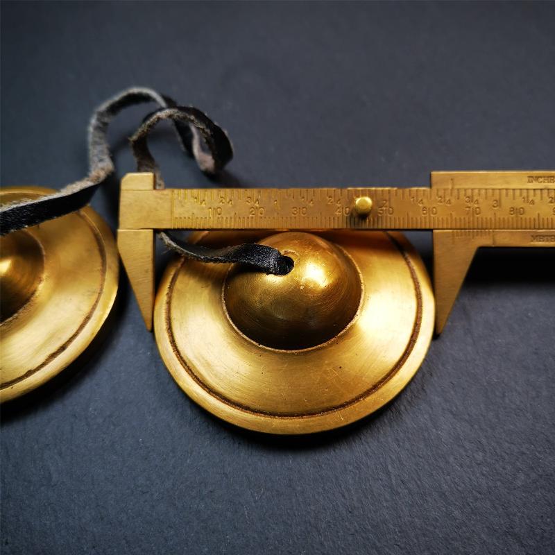 Brass Tingsha Set - 2.6" - Tibetan Buddhist art, size reference