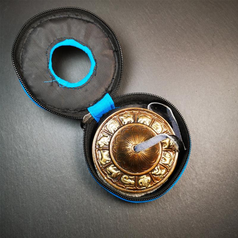 Copper Tingsha Set - 12 Tibetan Zodiac - 3.27" - Tibetan Buddhist art, view 7