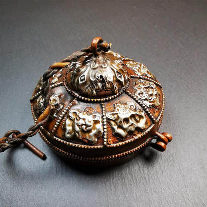 Astamangal Tingsha case - 3.15" - Tibetan Buddhist art, front view