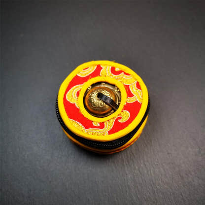 Brass Tingsha Set - Astamangal - 2.6" - Tibetan Buddhist art, close-up detail