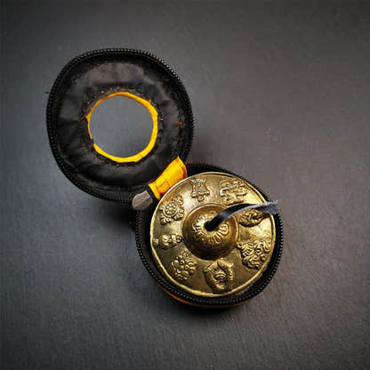 Brass Tingsha Set - Astamangal - 2.6" - Tibetan Buddhist art, view 5