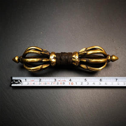 9 Pronged Vintage Vajra Dorje 7.0" - Tibetan Buddhist vajra, size reference