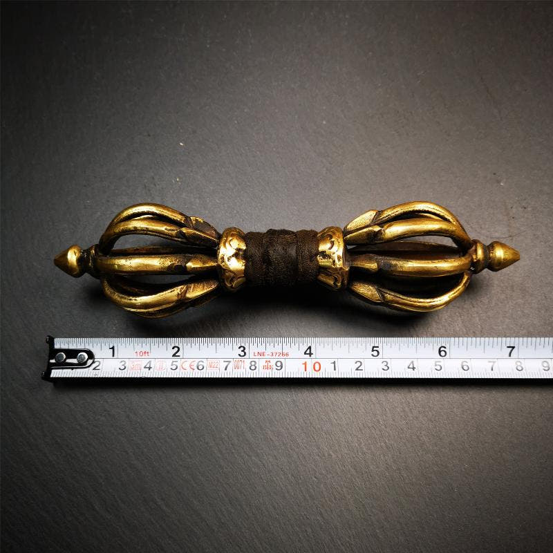 9 Pronged Vintage Vajra Dorje 7.0" - Tibetan Buddhist vajra, size reference