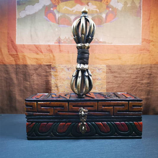 9 Pronged Vintage Vajra Dorje 7.0" - Tibetan Buddhist vajra, front view
