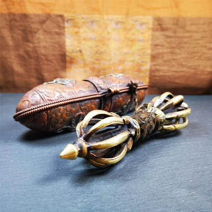 9 Pronged Vintage Vajra Dorje with Case - Tibetan Buddhist vajra, view 5