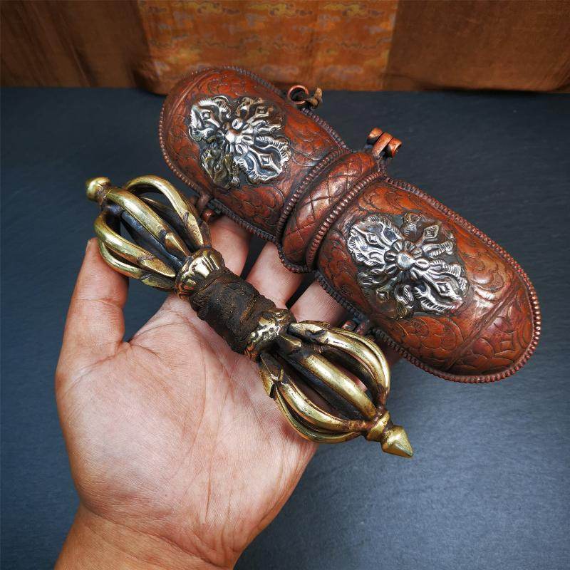 9 Pronged Vintage Vajra Dorje with Case - Tibetan Buddhist vajra, view 7