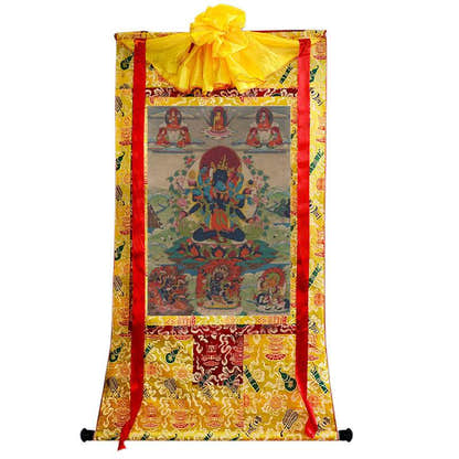 Guhyasamaja in Yab Yum - Tibetan thangka painting, close-up detail