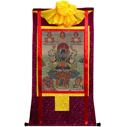 Guhyasamaja in Yab Yum - Tibetan thangka painting, view 5