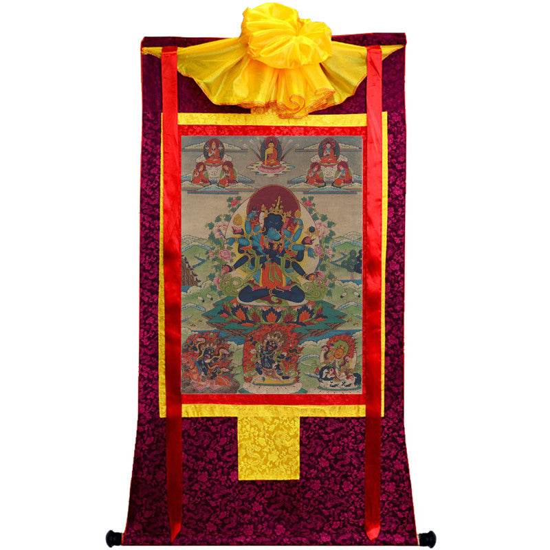 Guhyasamaja in Yab Yum - Tibetan thangka painting, view 5