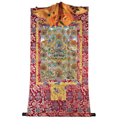 Guhyasamaja in Yab Yum - Tibetan thangka painting, detailed view