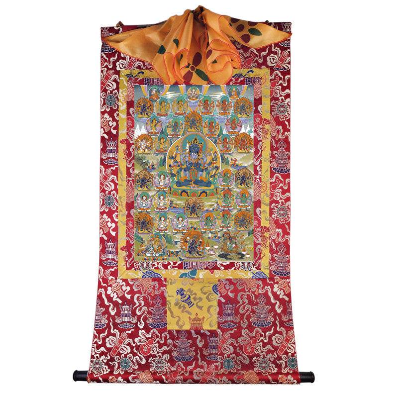 Guhyasamaja in Yab Yum - Tibetan thangka painting, detailed view