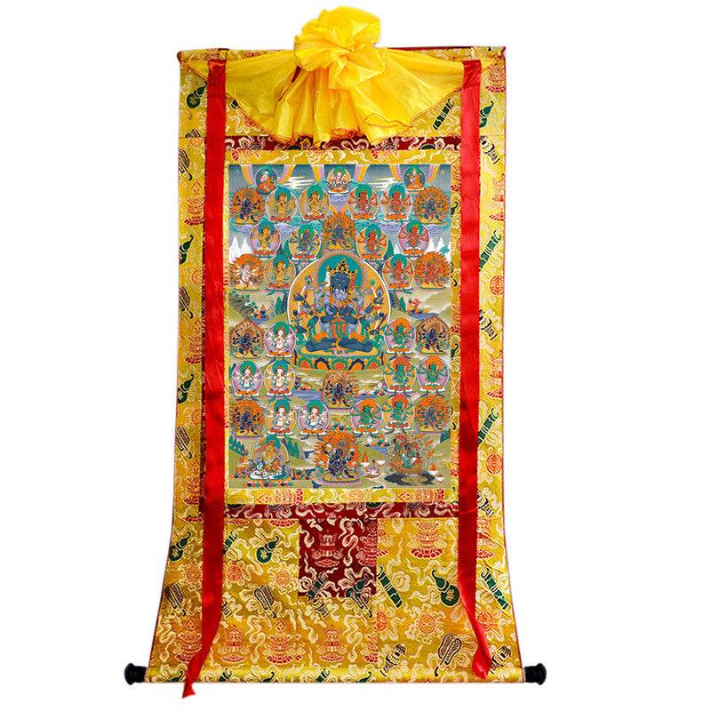 Guhyasamaja in Yab Yum - Tibetan thangka painting, close-up detail