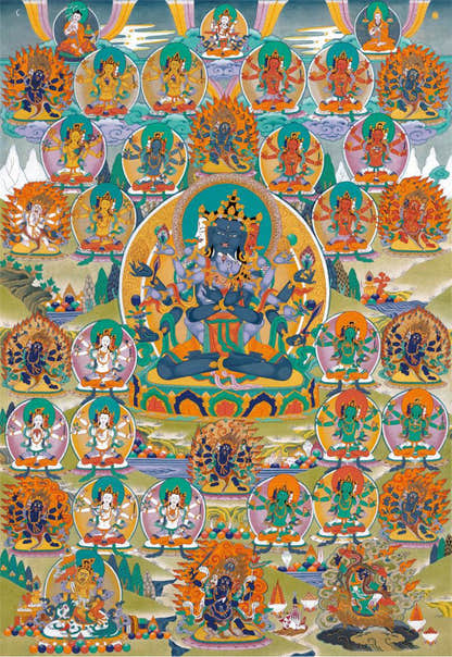Guhyasamaja in Yab Yum - Tibetan thangka painting, front view