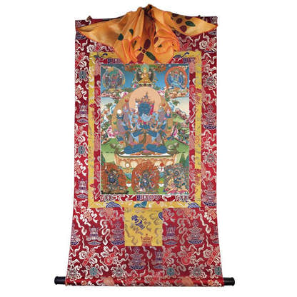 Guhyasamaja in Yab Yum - Tibetan thangka painting, detailed view